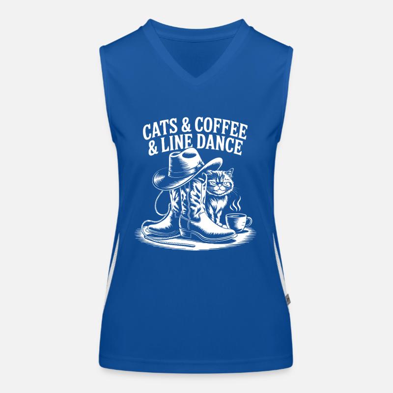 Katzen Kaffee und Line Dance. Linedance Geschenk Funktionelles Kontrast-Tank Top für Frauen