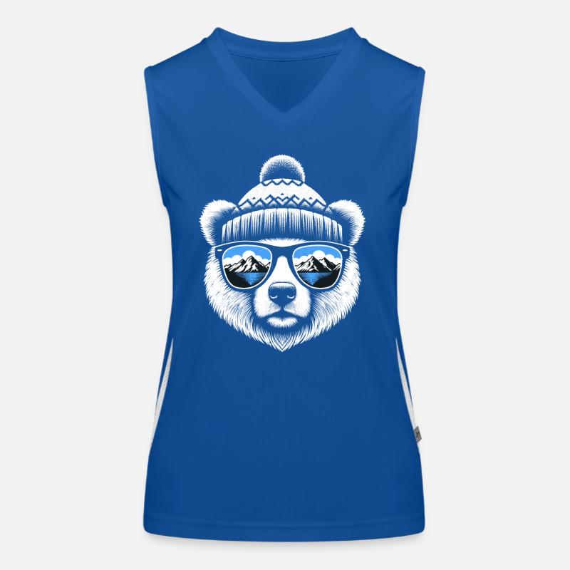 Polar bear with knitted hat loves skiing and snowboarding Women's Functional Contrast Tank Top