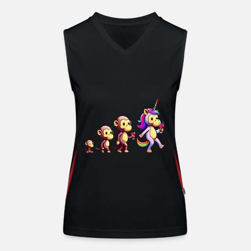 Lustig Evolution Einhorn Wein Alkohol Affe JGA Funktionelles Kontrast-Tank Top für Frauen