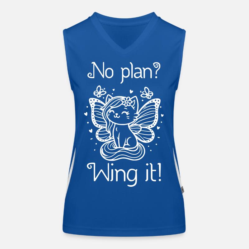 Pas de plan ? Envolez-le ! Chat ailé (blanc) Débardeur respirant contrasté Femme