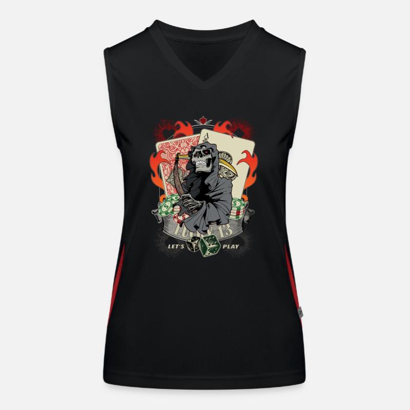 Let's Play Poker Lucky 13 Skull Gift Women's Functional Contrast Tank Top