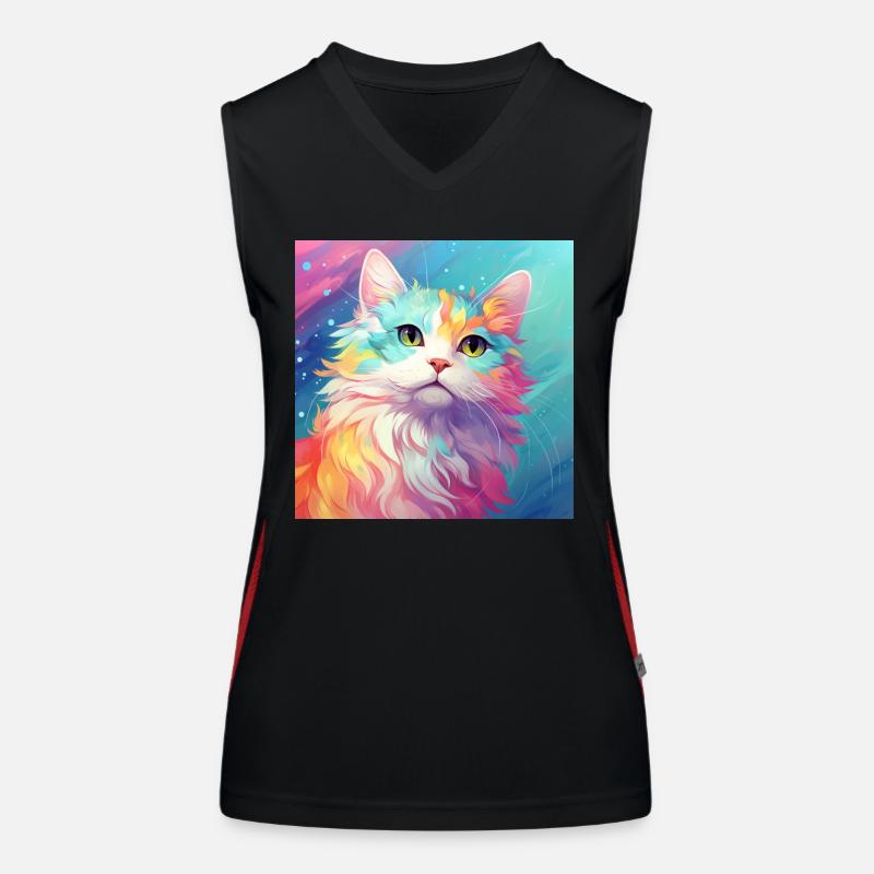 cat, cat motif, anime, gift, gift ideas - Women's Functional Contrast Tank Top - black/red
