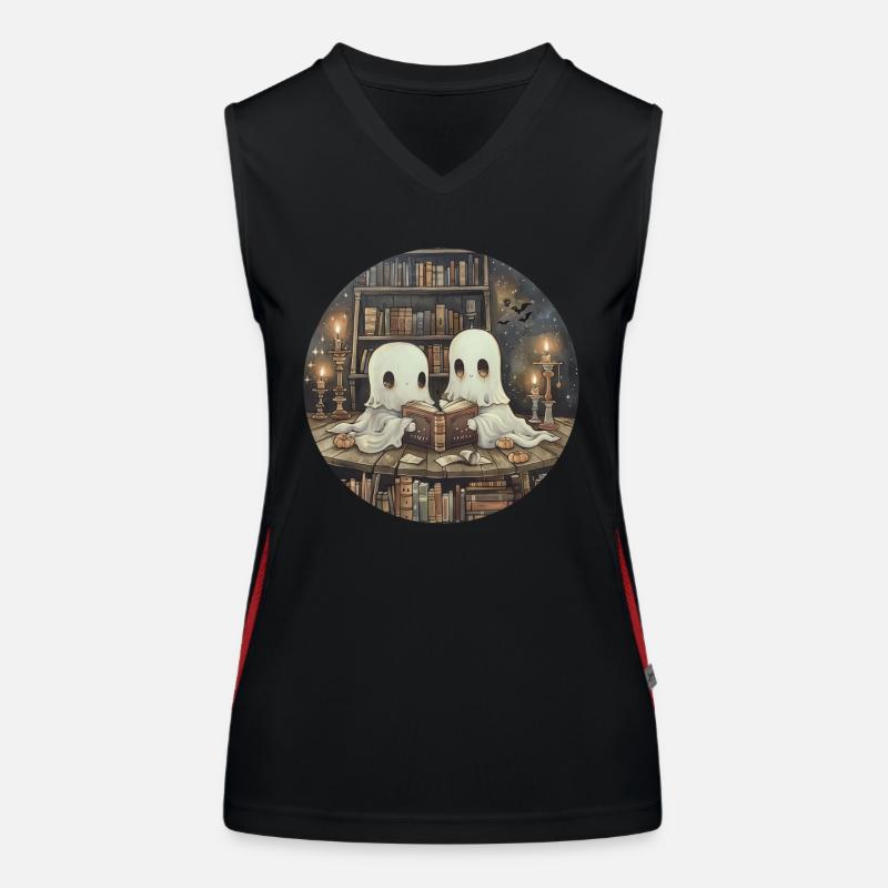 Ghost Reading Book Library Women's Functional Contrast Tank Top