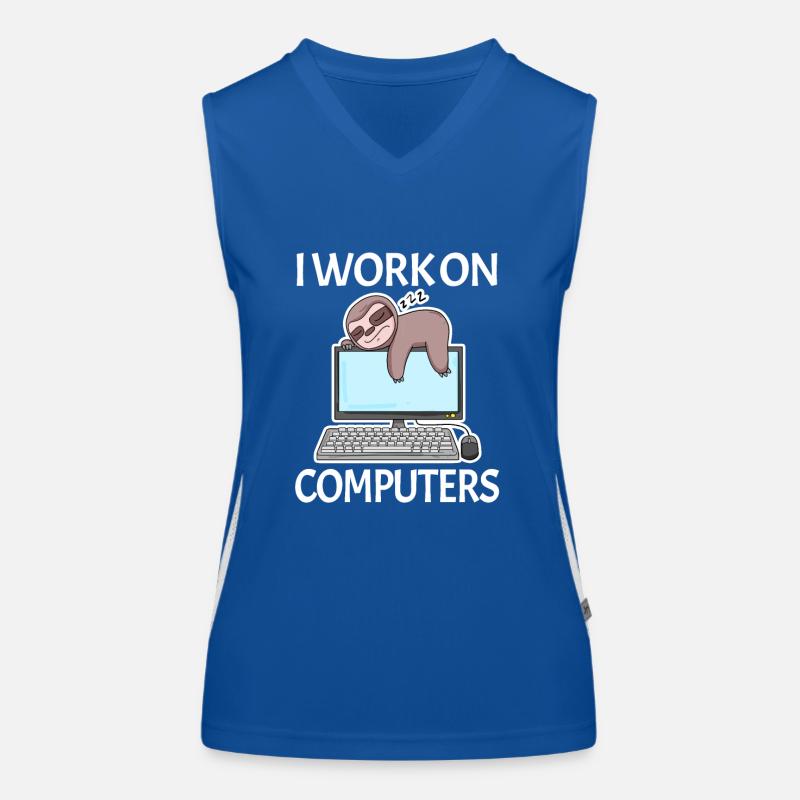 I work on computers Computer Nerd faul lustig Funktionelles Kontrast-Tank Top für Frauen