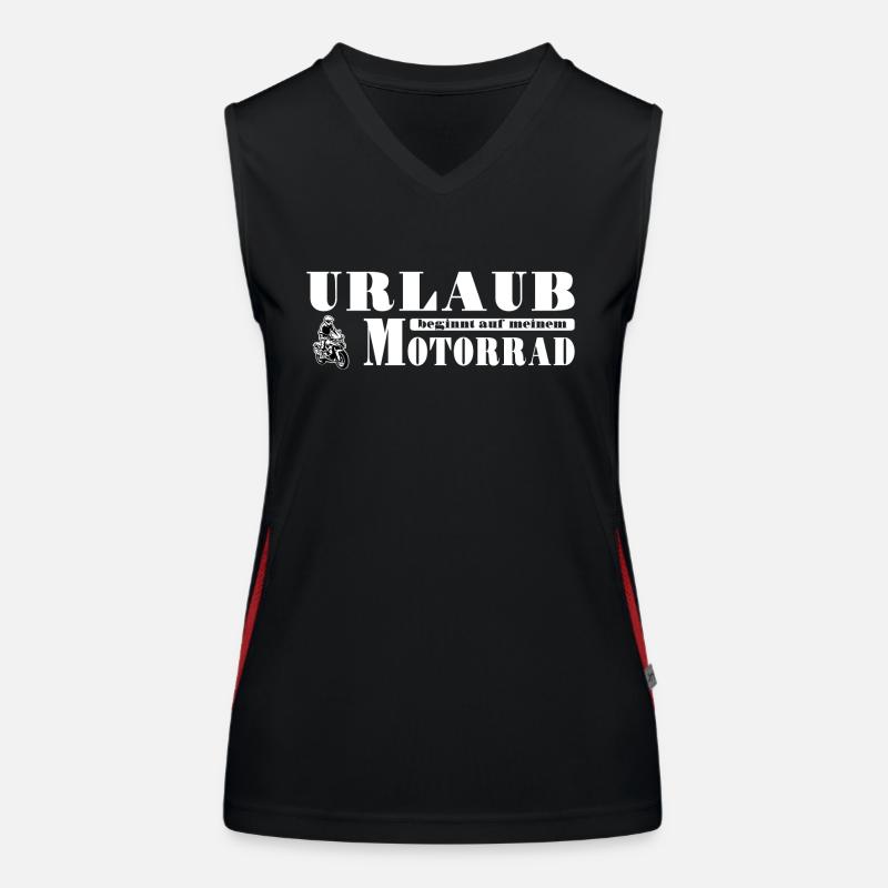 Urlaub beginnt auf meinem Motorrad Biker Spruch Funktionelles Kontrast-Tank Top für Frauen