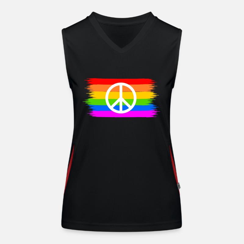 Peace sign on LGBT rainbow banner Women's Functional Contrast Tank Top