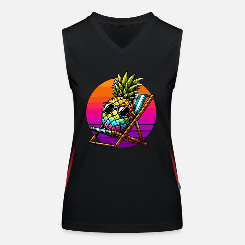 Vacances ananas chaise longue coucher de soleil drôle Débardeur respirant contrasté Femme