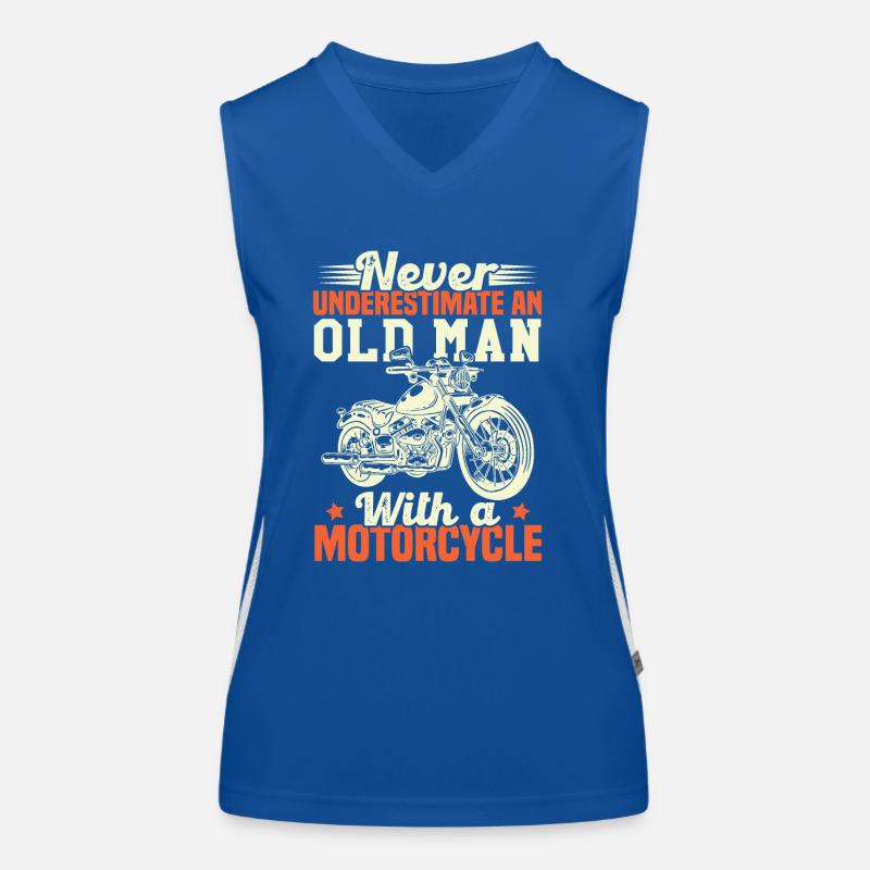 Never underestimate an old man with a motorcycle Women's Functional Contrast Tank Top