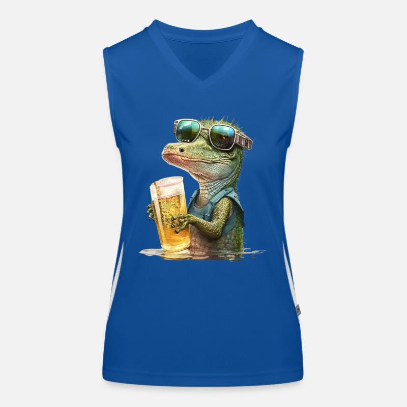 Cooles Krokodil mit Sonnenbrille mit Bier Funktionelles Kontrast-Tank Top für Frauen