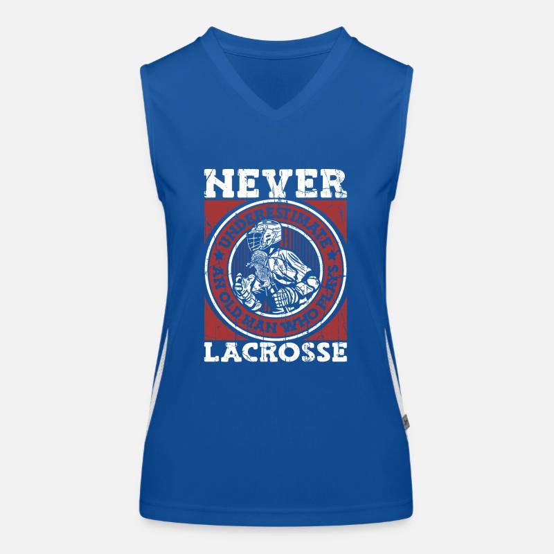 Never Underestimate An Old Man Who Plays Lacrosse Funktionelles Kontrast-Tank Top für Frauen