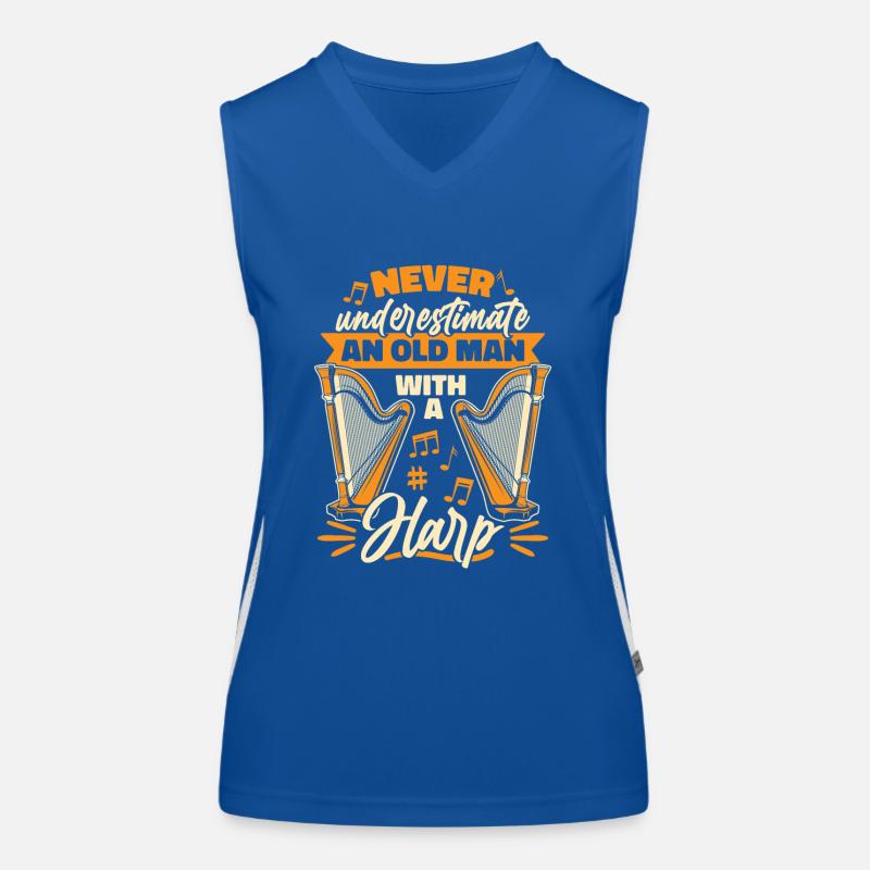 Never Underestimate An Old Man With Harp Harfe Women's Functional Contrast Tank Top