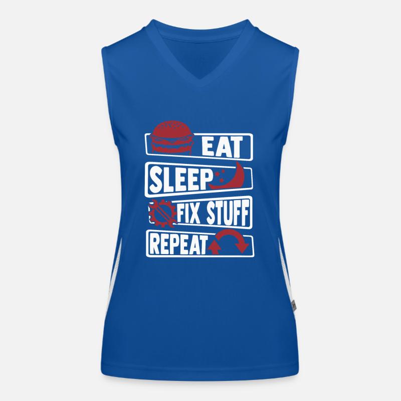 Eat Sleep Fix Stuff Repeat Automechaniker Kfz Funktionelles Kontrast-Tank Top für Frauen