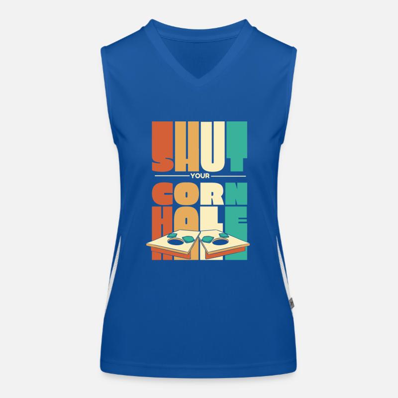 Halt deine Cornhole Spielbretter Sitzsack Cornhole Funktionelles Kontrast-Tank Top für Frauen
