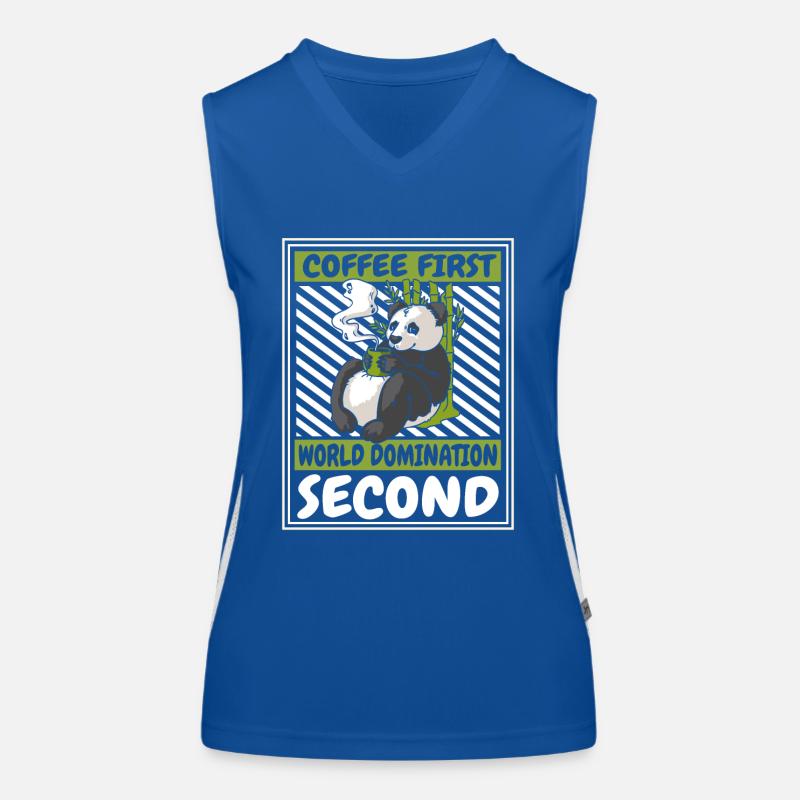 Coffee First World Domination Second Panda Bear Women's Functional Contrast Tank Top