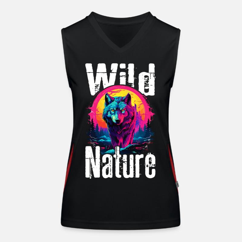 Wolf Wolf Head Wolves Wolf Pack Nature Neon Colorful - Women's Functional Contrast Tank Top - black/red