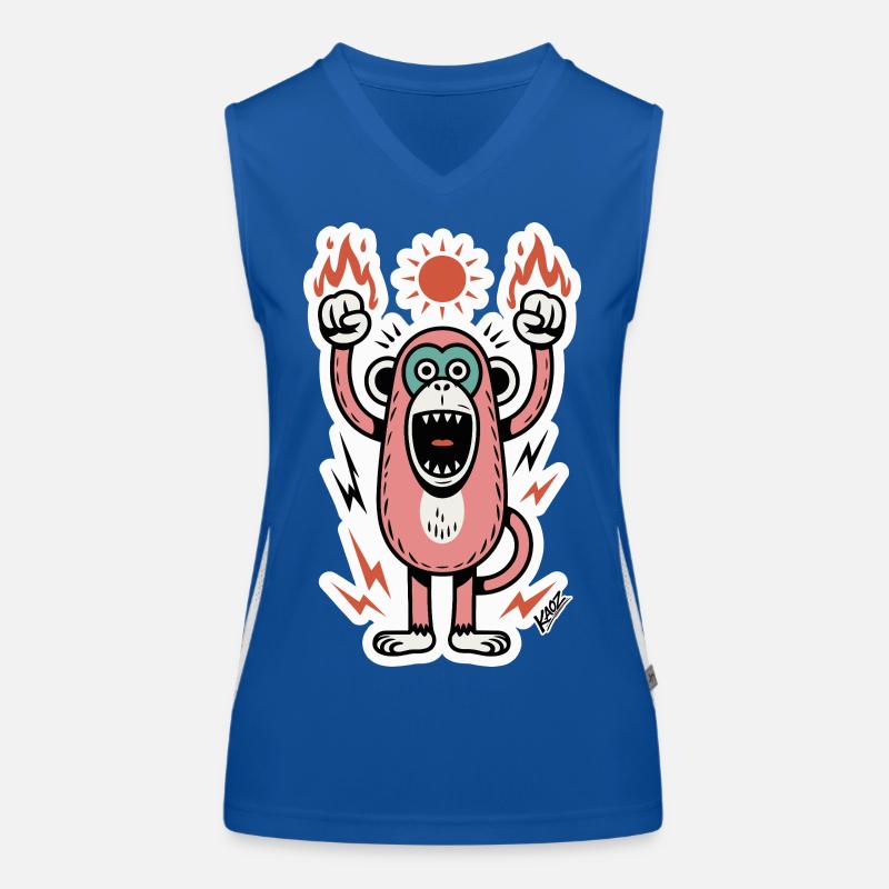 Monkey with flames and raised fists Women's Functional Contrast Tank Top