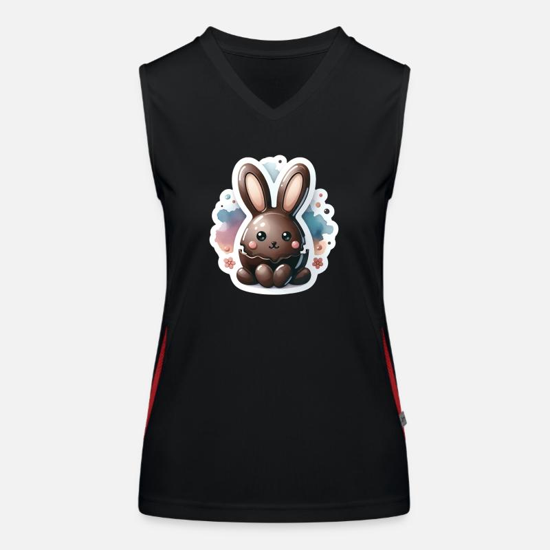 Chibi Chocolate Bunny With Watercolor Background Women's Functional Contrast Tank Top