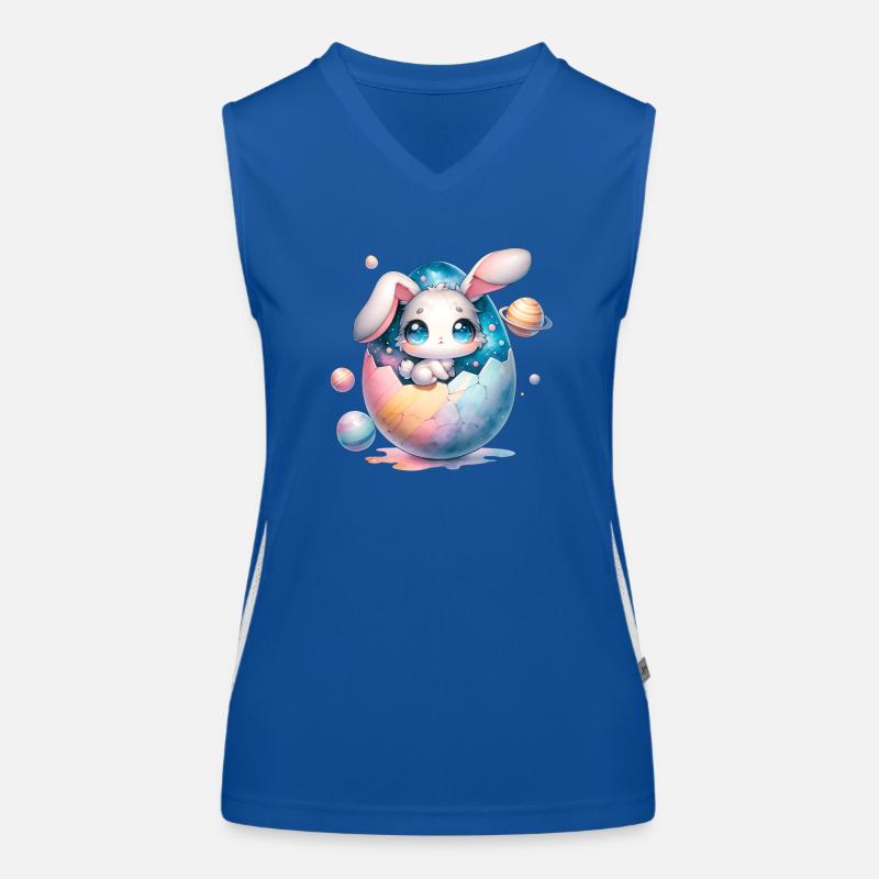 Chibi Space Bunny sitzt In Einem Zerbrochenen Osterei Funktionelles Kontrast-Tank Top für Frauen