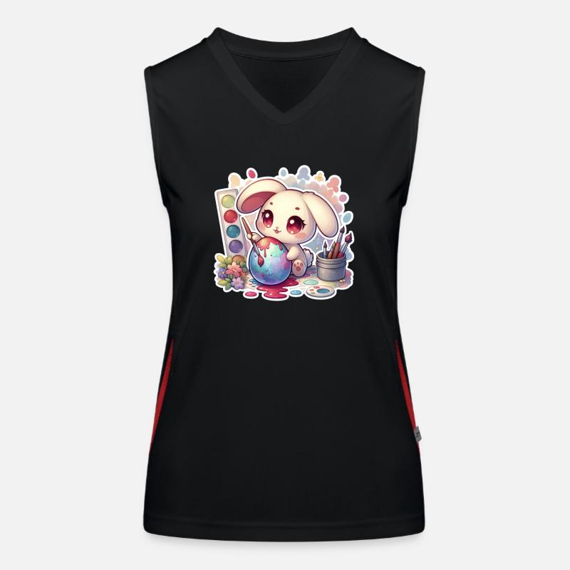Hase malt ein Osterei Aquarell Funktionelles Kontrast-Tank Top für Frauen