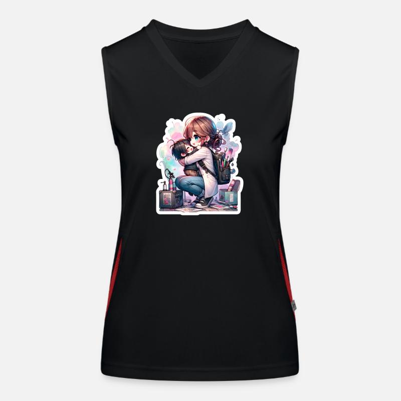 Eine Künstlermutter umarmt ihr Kind nach der Arbeit Funktionelles Kontrast-Tank Top für Frauen