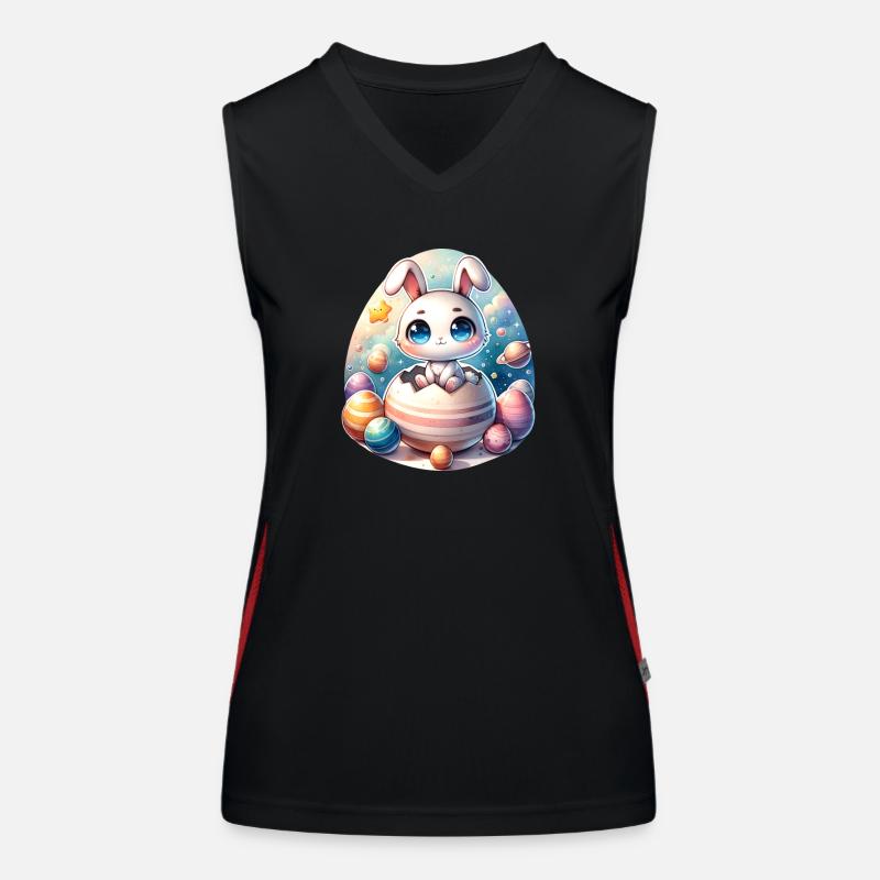 Space Bunny on Cracked Easter Egg Planet Women's Functional Contrast Tank Top