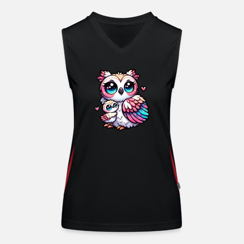 Stolze Eulenmutter mit ihrem Baby Funktionelles Kontrast-Tank Top für Frauen
