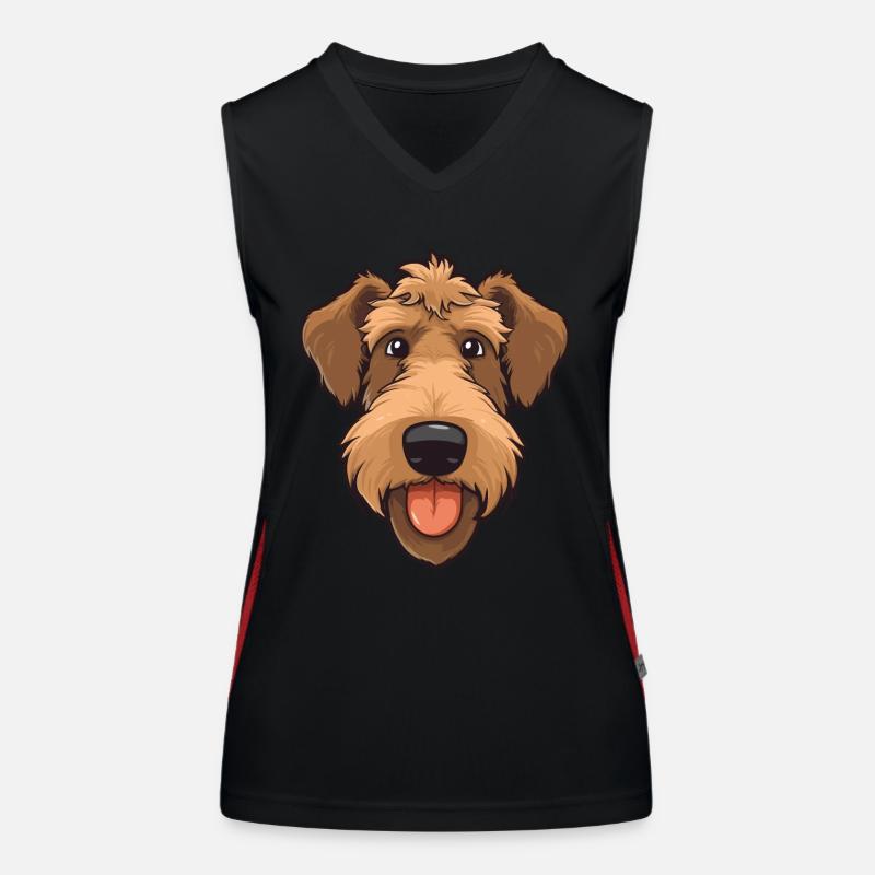 Airedale Terrier Kopf: Comic Cartoon Hunde Liebe Funktionelles Kontrast-Tank Top für Frauen