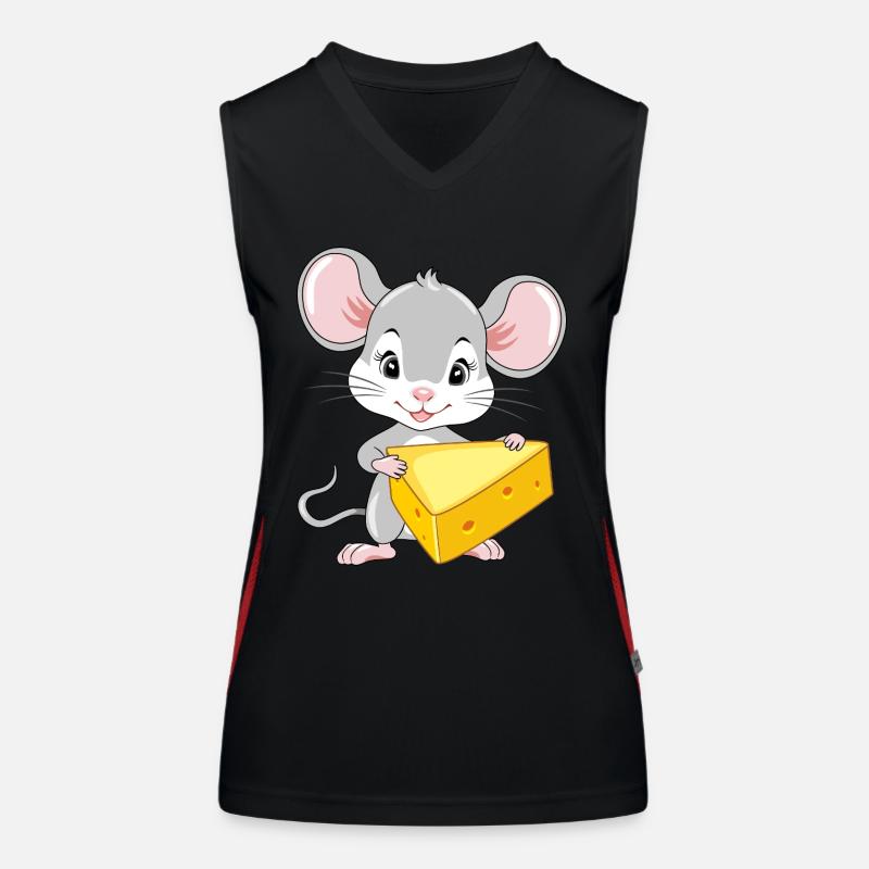 Mignon bébé souris avec un morceau de fromage Débardeur respirant contrasté Femme