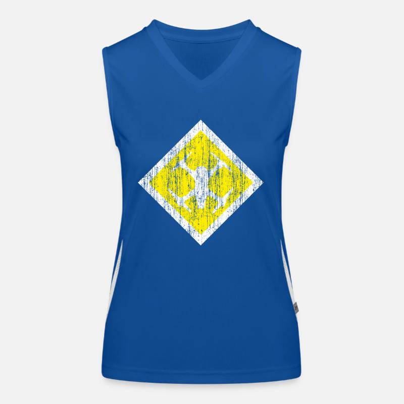 Cool drone shield in check shape on a yellow background Women's Functional Contrast Tank Top