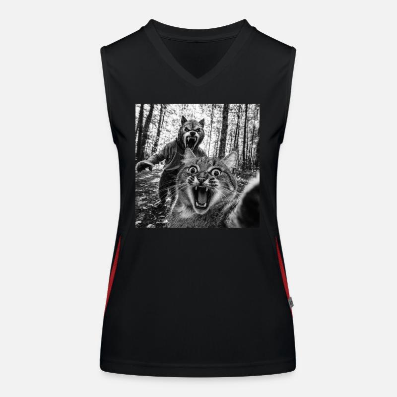 Humor Werwolf Selfie Katze Funktionelles Kontrast-Tank Top für Frauen
