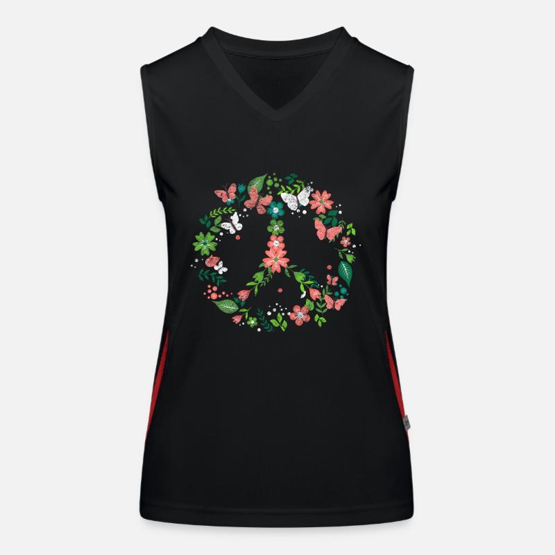 Peace sign gift flowers butterfly Women's Functional Contrast Tank Top