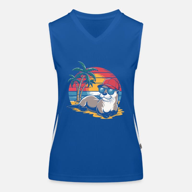Otter mit Sonnenbrille und Basecap am Strand Funktionelles Kontrast-Tank Top für Frauen
