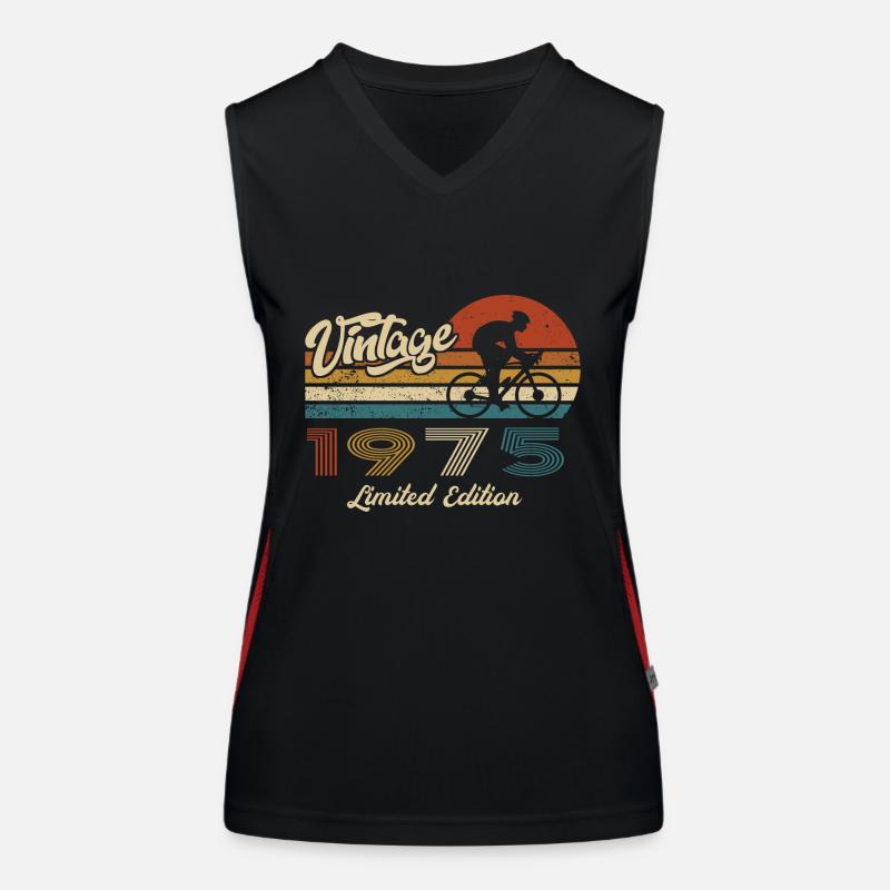 50th Birthday 1975 Vintage Retro Bicycle Cyclist Women's Functional Contrast Tank Top