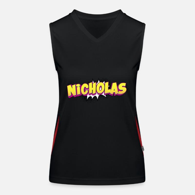 Nicholas Custom Name Comic Book Style Pop Art, Funktionelles Kontrast-Tank Top für Frauen