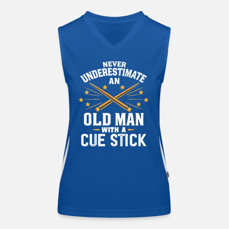 Unterschätze niemals einen alten Mann mit einem Queue Funktionelles Kontrast-Tank Top für Frauen