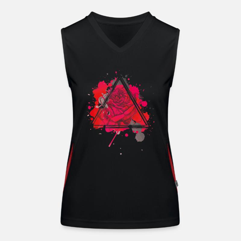 Red rose triangle - Women's Functional Contrast Tank Top - black/red