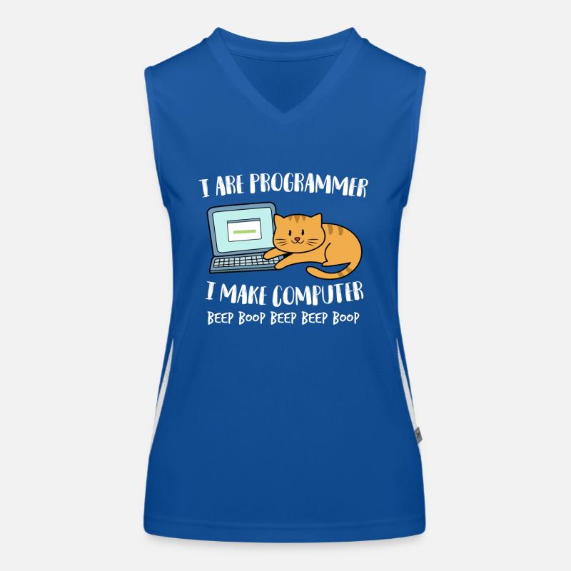 I Are Programmer Computer Funny Cat Beep Boop Women's Functional Contrast Tank Top
