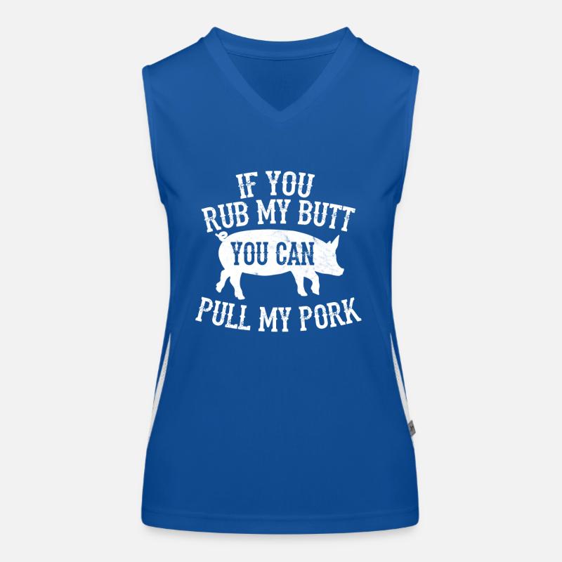 BBQ Pulled Pork Grillen Spruch Schwein Geschenk Funktionelles Kontrast-Tank Top für Frauen