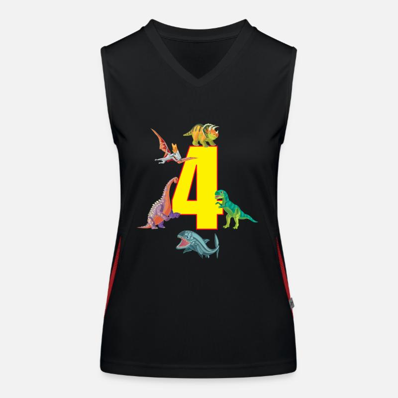 4th birthday 4 years dino saurian dinosaur Women's Functional Contrast Tank Top
