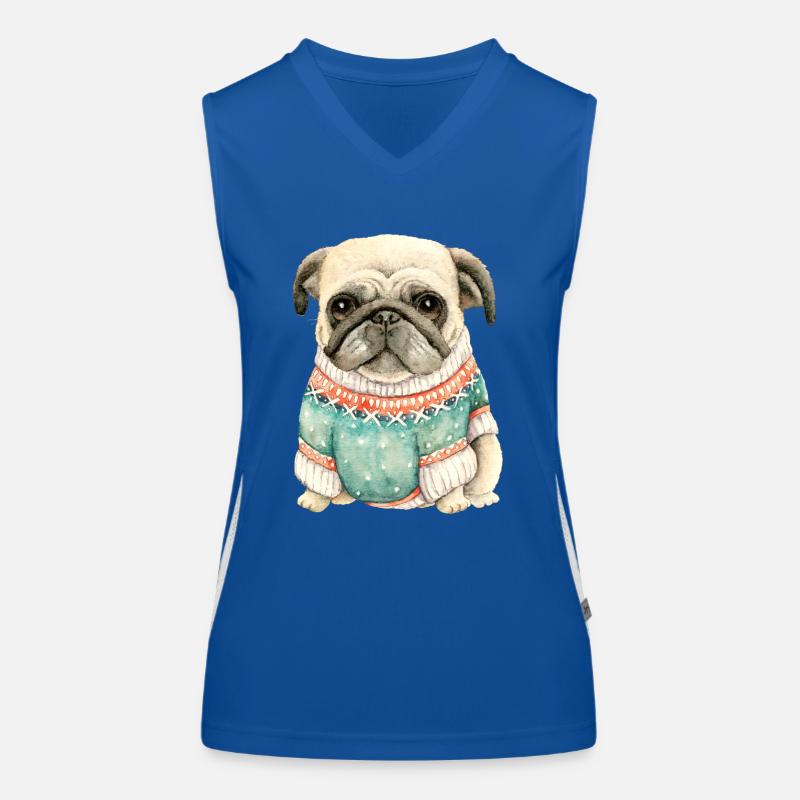 Netter Mops-Welpe im Winterpullover-Geschenk für Mopsliebe Funktionelles Kontrast-Tank Top für Frauen