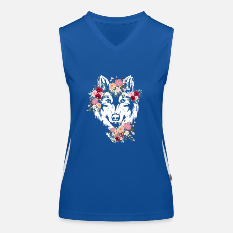 Wolf Wolf's Head Flowers Decoration Women's Functional Contrast Tank Top