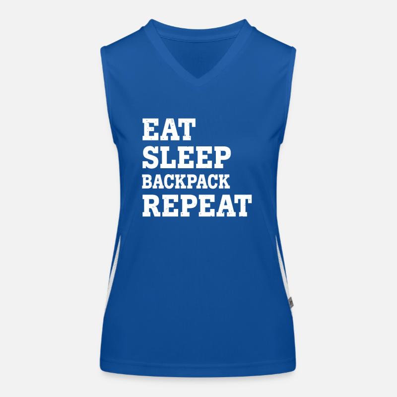 EAT SLEEP BACKPACK REPEAT FUNNY SARCASTIC Funktionelles Kontrast-Tank Top für Frauen