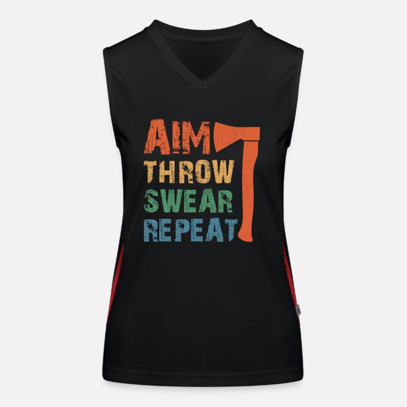 Aim Throw Swear Repeat - Axe Throwing Funktionelles Kontrast-Tank Top für Frauen