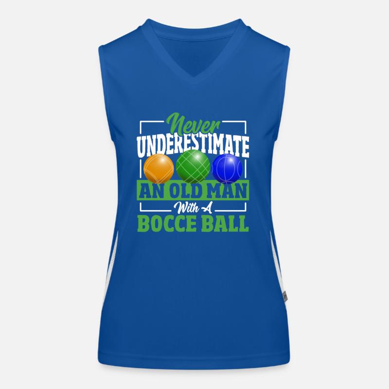 Never Underestimate An Old Man With A Bocce Funktionelles Kontrast-Tank Top für Frauen