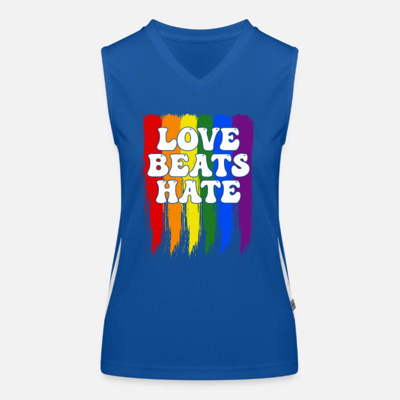 LGBTQIA + Rainbow Pride Flag Love Beats Hate Débardeur respirant contrasté Femme