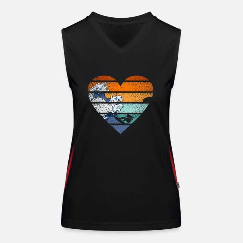 Retro Simplistic Herz Ozean Strand Liebhaber Surf Funktionelles Kontrast-Tank Top für Frauen