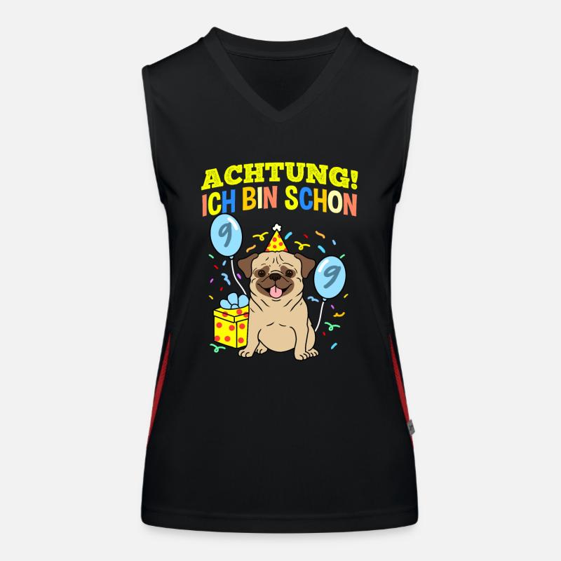 Achtung Ich Bin Schon 9 Geburtstag Mops Funktionelles Kontrast-Tank Top für Frauen