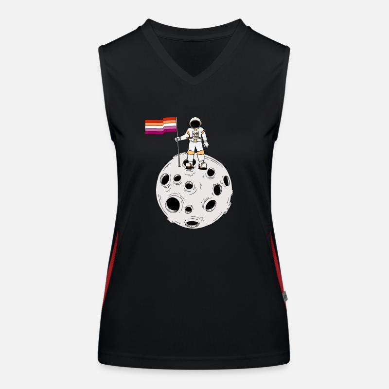 Astronaute lesbienne sur la lune Drapeau lesbien Débardeur respirant contrasté Femme