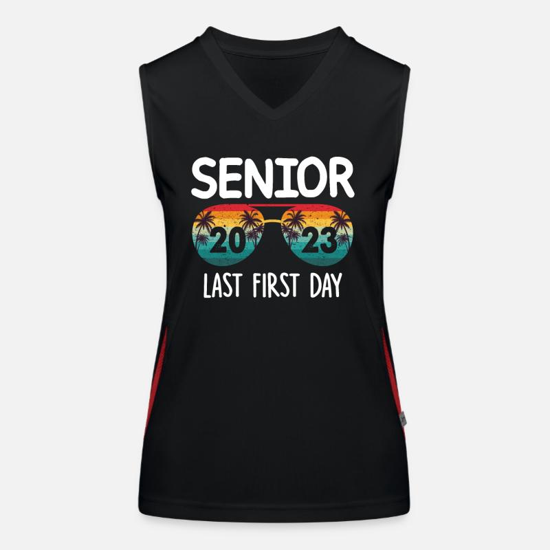 Senior last first day Funktionelles Kontrast-Tank Top für Frauen
