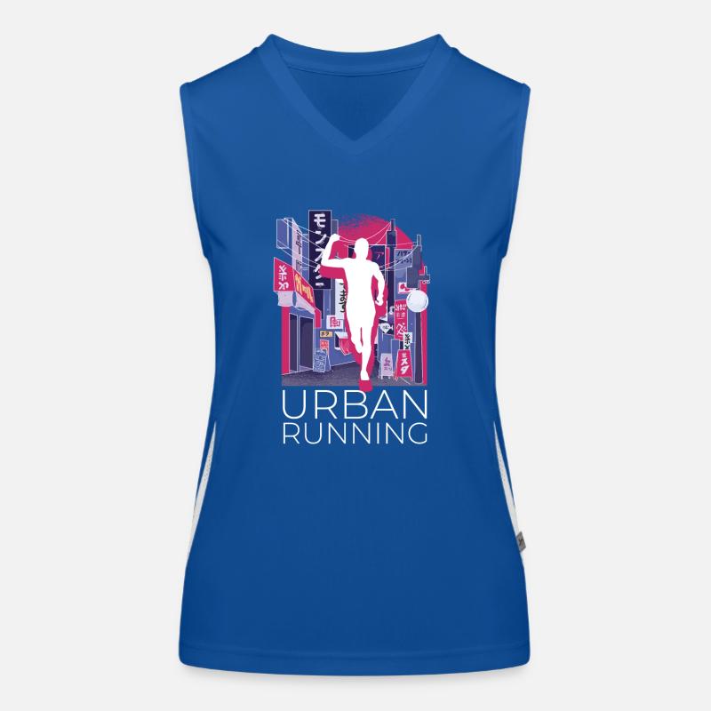 Vaporwave Synthwave Skyline Marathon, Trailrunning Funktionelles Kontrast-Tank Top für Frauen